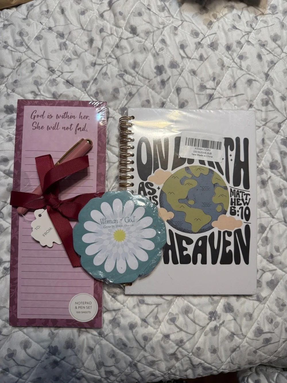 Faith-Themed Spiral Notebook and Notepad Gift Set - Pink, Teal, White